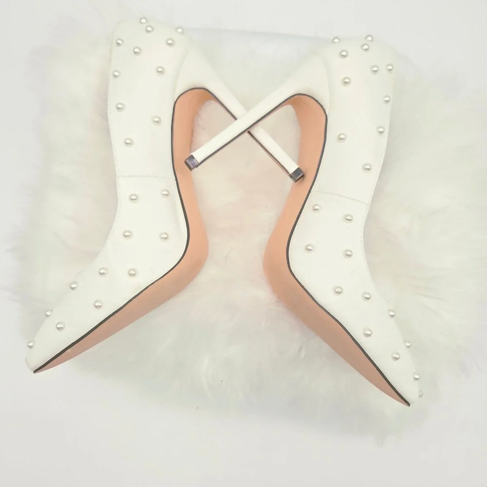 Lulus Pearl Pumps Womens 8 White Excellent Pointed Toe Stiletto Feminine Heels